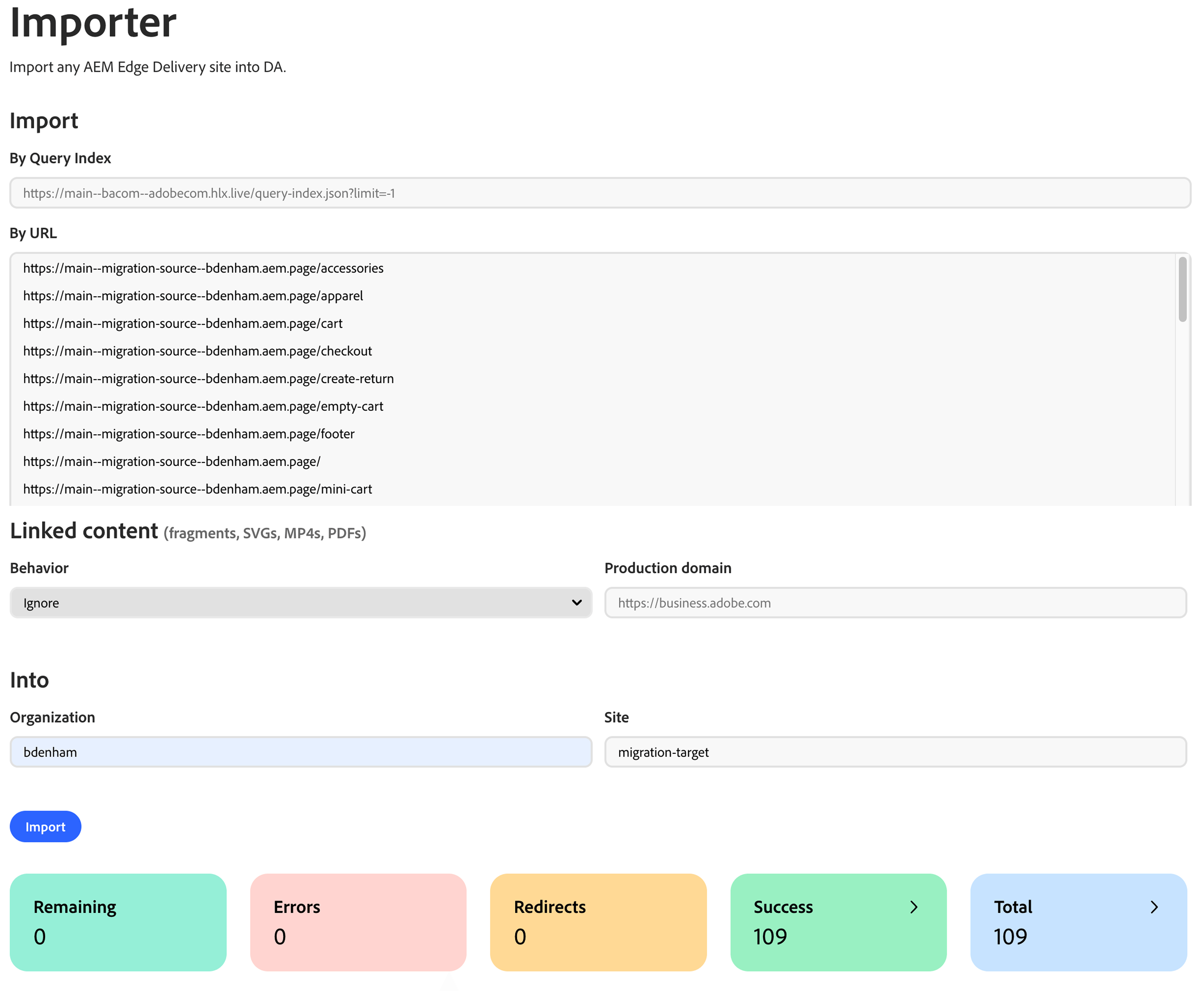 Import your content into the target project.