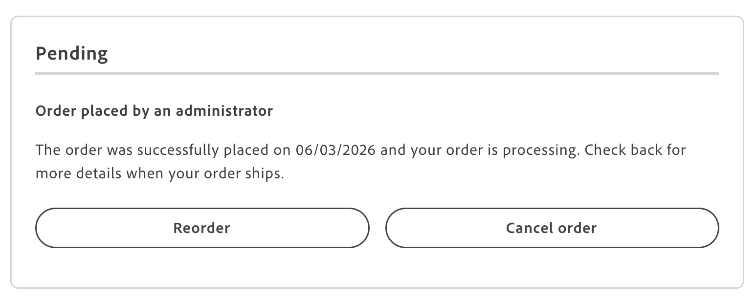 Order status page showing the administrator label