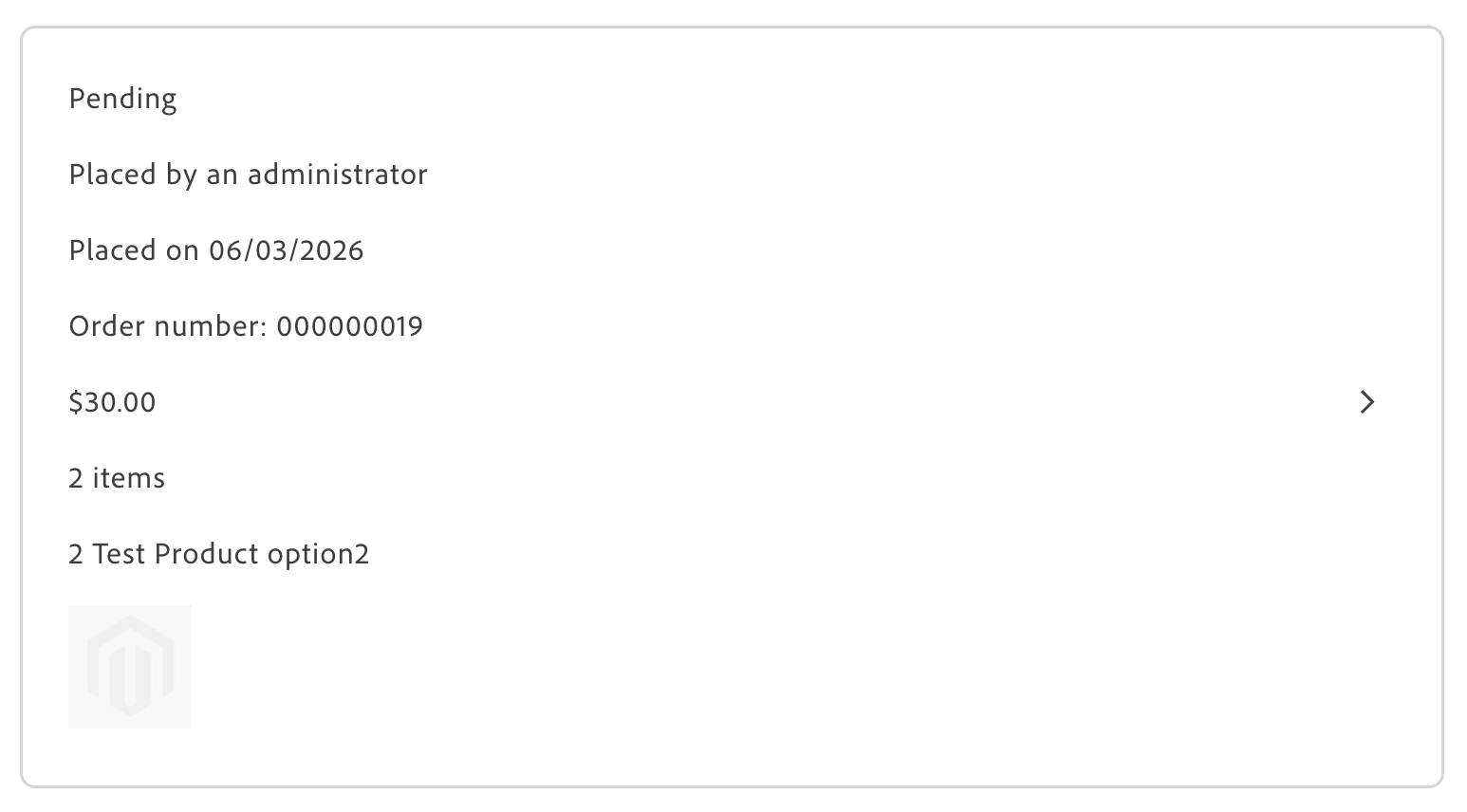 Order card showing the administrator label