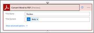 Acción Convertir Word en PDF en Microsoft Power Automate