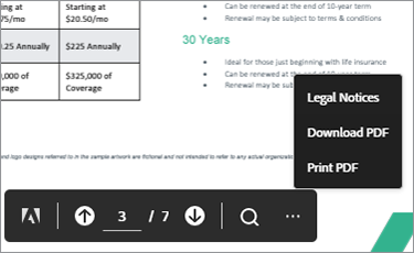 Captura de pantalla de las opciones de descarga e impresión
