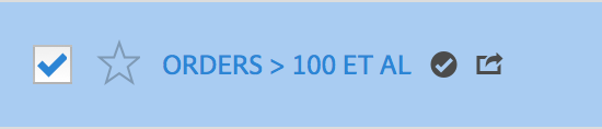 Administrador de filtros que muestra que los pedidos superiores a 100 están aprobados para uso compartido.