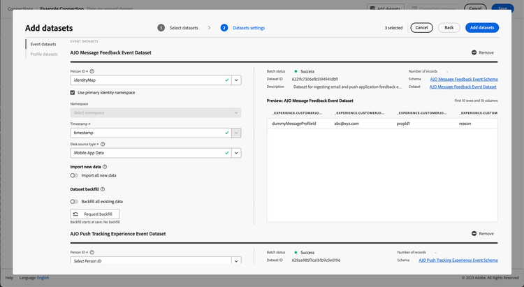 Configurar conjuntos de datos