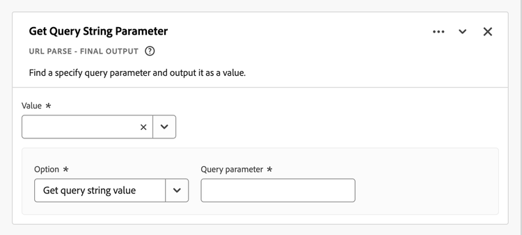 Captura de pantalla del generador de reglas Obtener parámetro de cadena de consulta