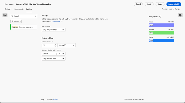 Lanzamientos de configuración de sesión