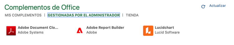 La ficha Administración administrada del cuadro de diálogo Complementos de Office.