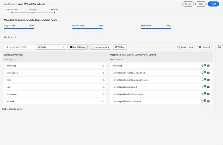 Asignación de conjunto de datos de ejemplo