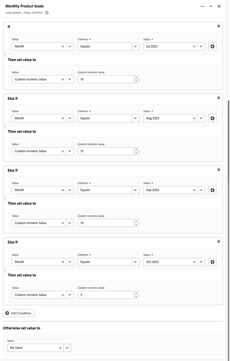 Metas mensuales de productos