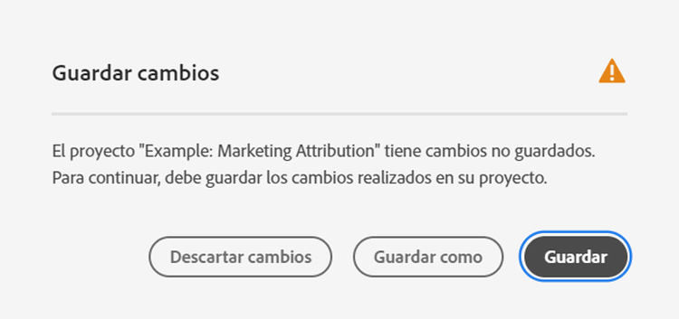 Haga clic en Guardar para guardar los cambios realizados en un proyecto.