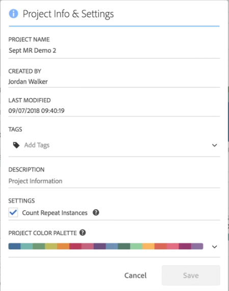 La ventana Información y configuración del proyecto.