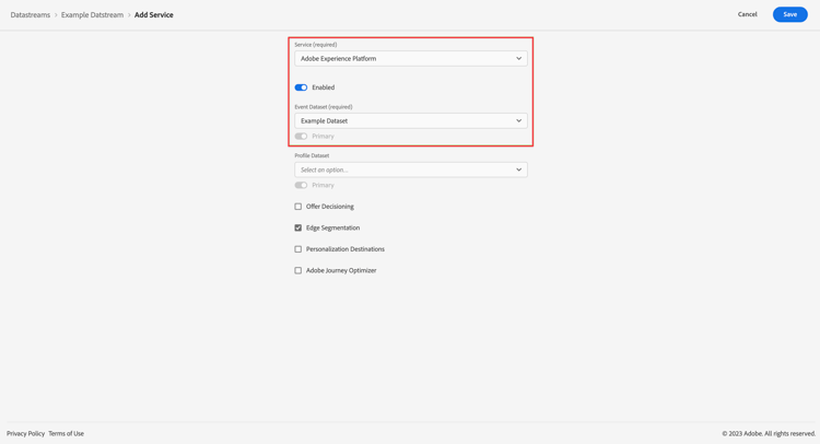 Servicio AEP de secuencia de datos