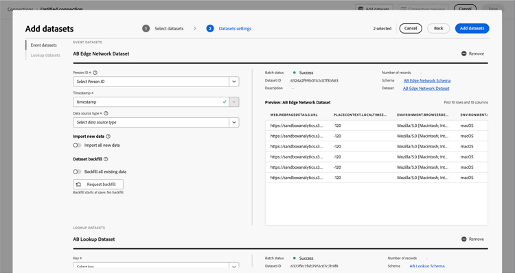 Configurar conjuntos de datos