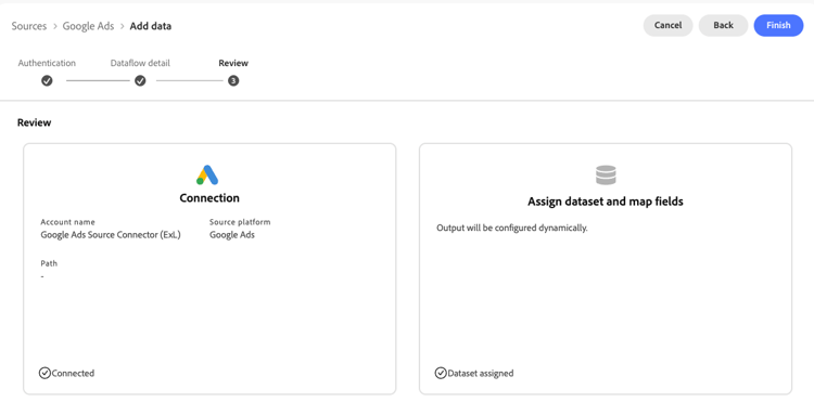 Revisión del conector de origen de Google Ads