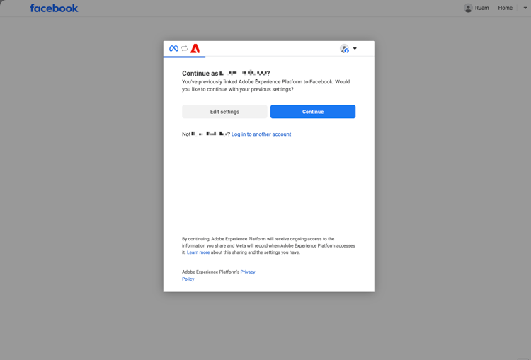 Paso 2 de autenticación del conector de origen de Meta Ads