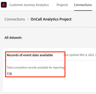 Registros de datos de evento disponibles.