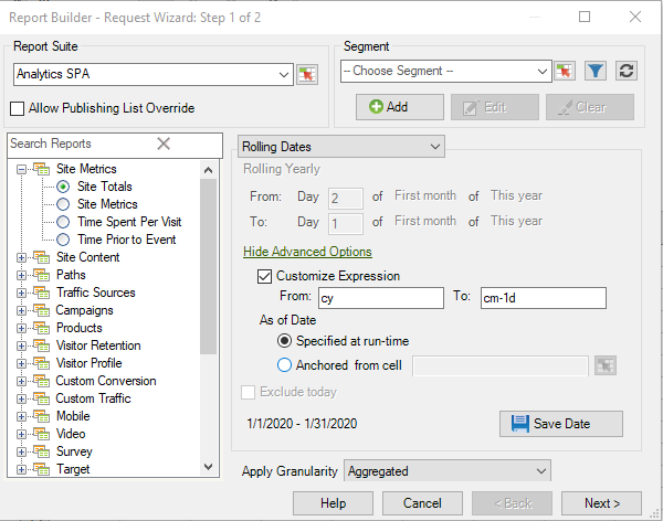 Captura de pantalla que muestra la opción Personalizar expresión seleccionada.