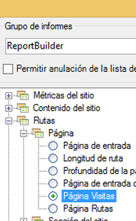 Captura de pantalla que muestra la vista de árbol de Windows para el directorio de Report Builder. Visita en el orden previsto de la página seleccionada.