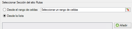 Captura de pantalla que muestra las opciones para elegir de un rango de celdas o de una lista.