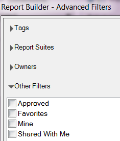 Captura de pantalla que muestra las opciones de filtros avanzados que se describen en la tabla siguiente.