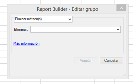 Captura de pantalla que muestra las opciones Editar grupo y Eliminar métricas seleccionadas.