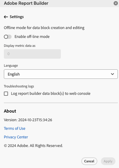 Configuración de Report Builder.
