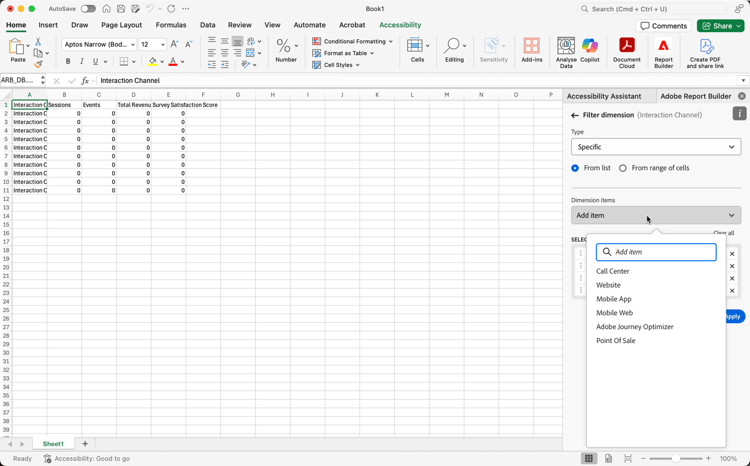 La opción De la lista y los elementos disponibles.