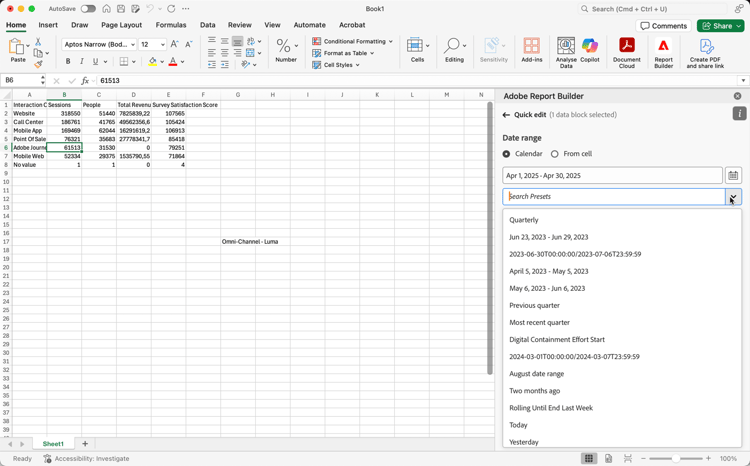 Ajustes preestablecidos de intervalo de fecha