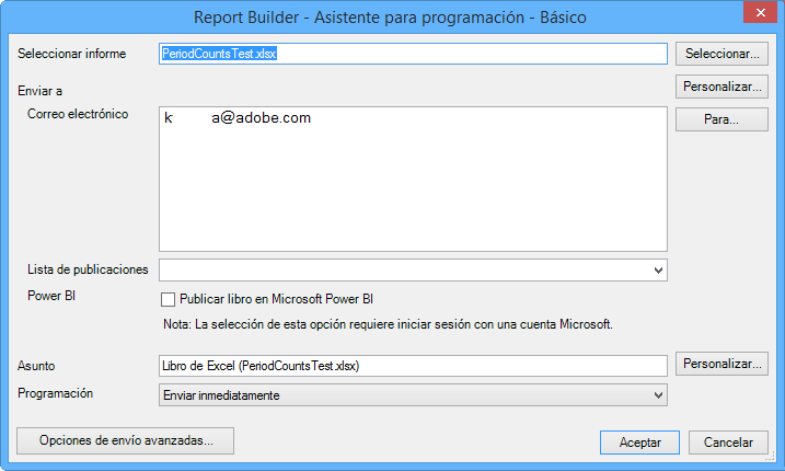 Captura de pantalla del Asistente de programación de Report Builder que muestra la opción para marcar la opción Publicar libro en Microsoft Power BI.