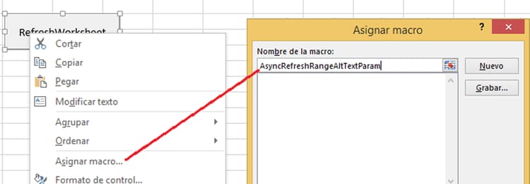 Captura de pantalla que muestra la ventana Asignar macro.