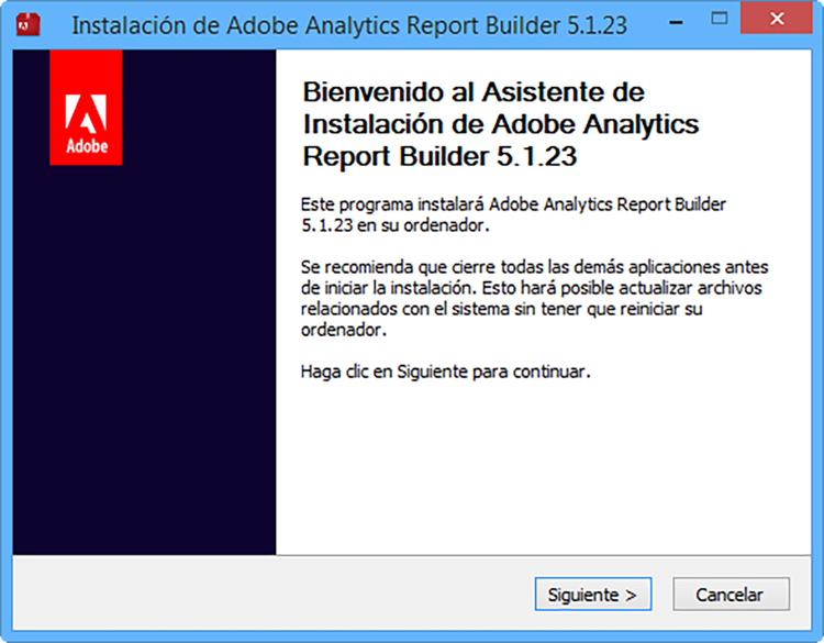 Captura de pantalla que muestra la pantalla de configuración del Report Builder.