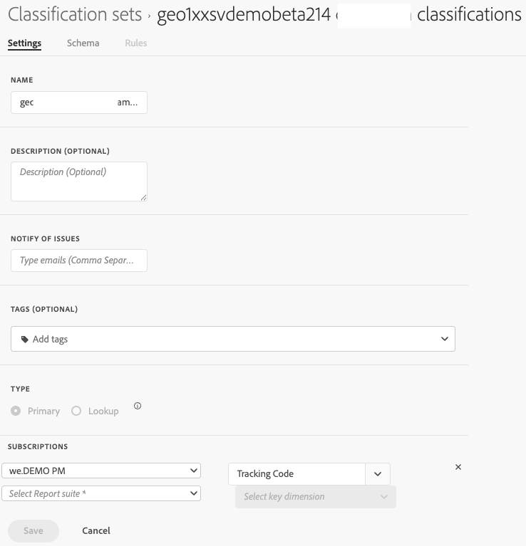 configuración del conjunto de clasificaciones