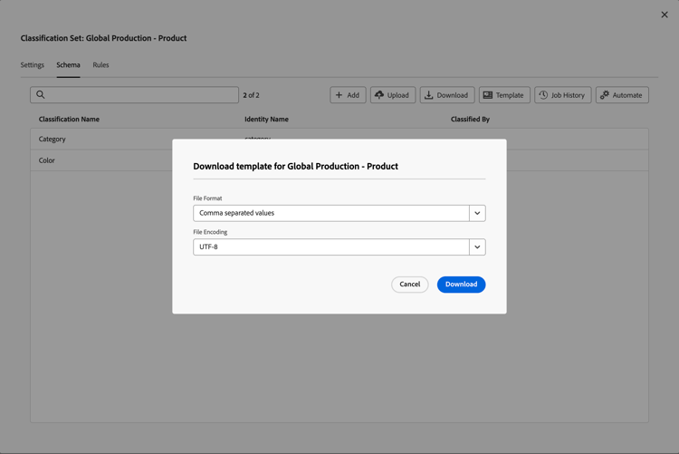 Esquema de conjuntos de clasificaciones: descargar plantilla