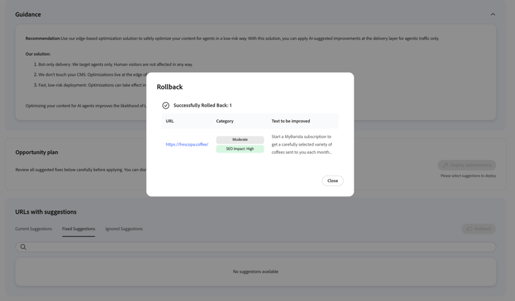 Reversión completada: revertida correctamente