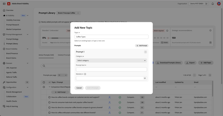 Prácticas recomendadas para configurar categorías, temas, peticiones de datos y seguimiento de otras marcas
