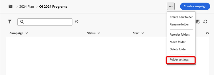 Captura de pantalla que muestra la configuración de carpeta de un programa