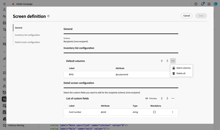 Configuración de columnas de lista