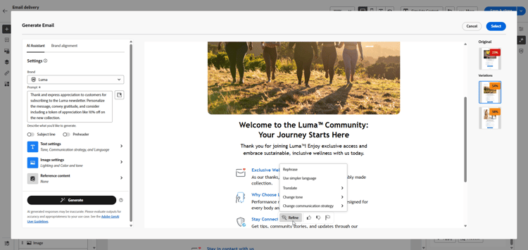 Refinar menú que muestra opciones