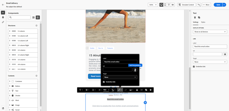 Menú Personalization en Adobe Campaign