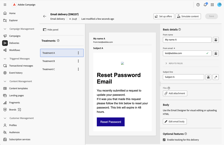 Captura de pantalla que muestra varios tratamientos