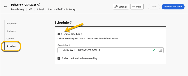Programar envío de notificaciones push