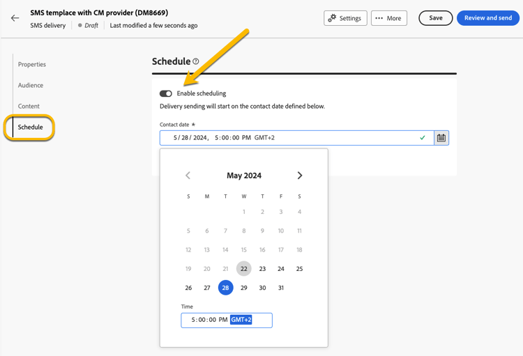 Programar envío de SMS