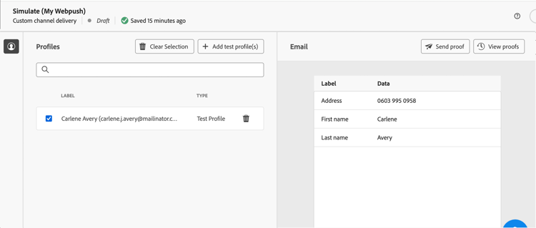 Captura de pantalla que muestra la opción de simular contenido en la página de contenido de envío