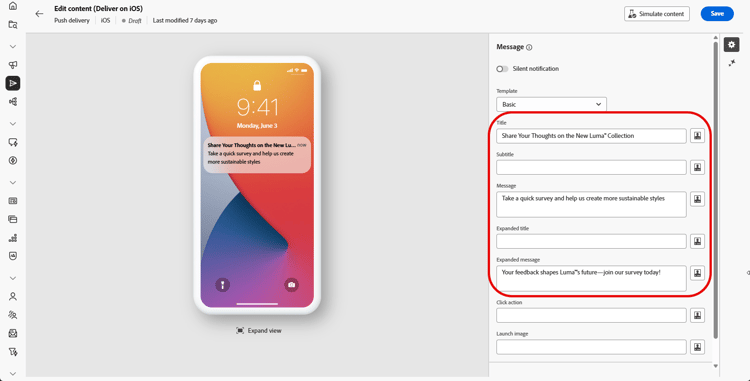 Pantalla de composición de mensajes