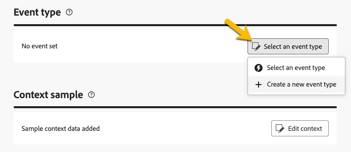 Captura de pantalla que muestra la configuración del tipo de evento para los mensajes transaccionales.