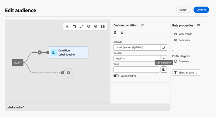 Editor de expresiones para el campo Valor