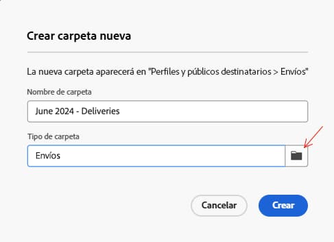 Nueva carpeta creada en la carpeta Envíos