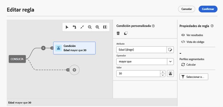 Filtrar regla para perfiles de más de 30