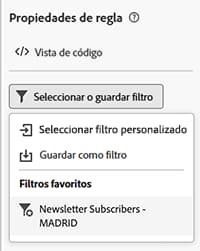 Sección de filtros favoritos