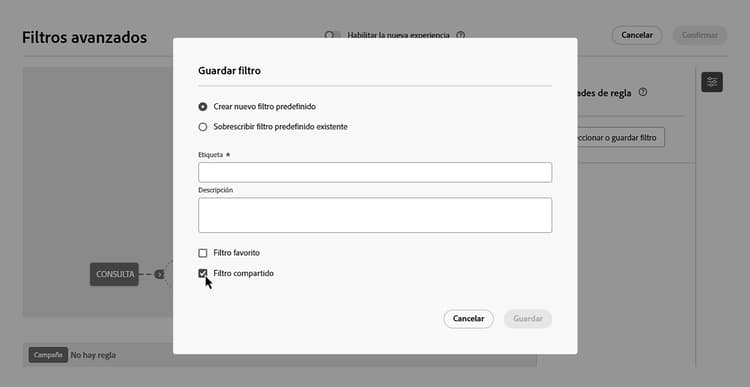 Opción de filtro compartido