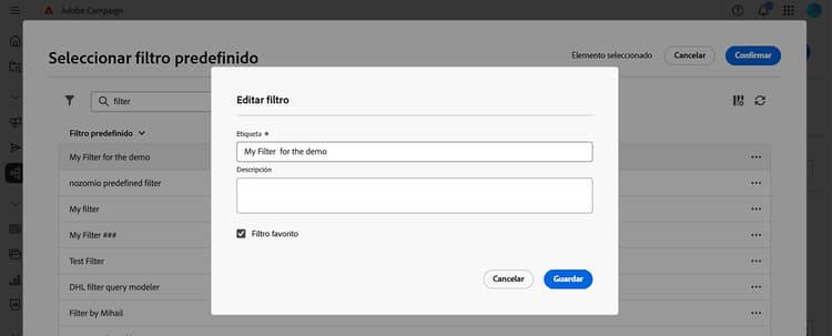 Edición de filtros predefinidos